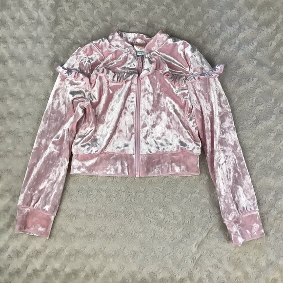 Wonder Nation Velvet Cropped Pink Jacket Ruffles - Picture 2 of 5